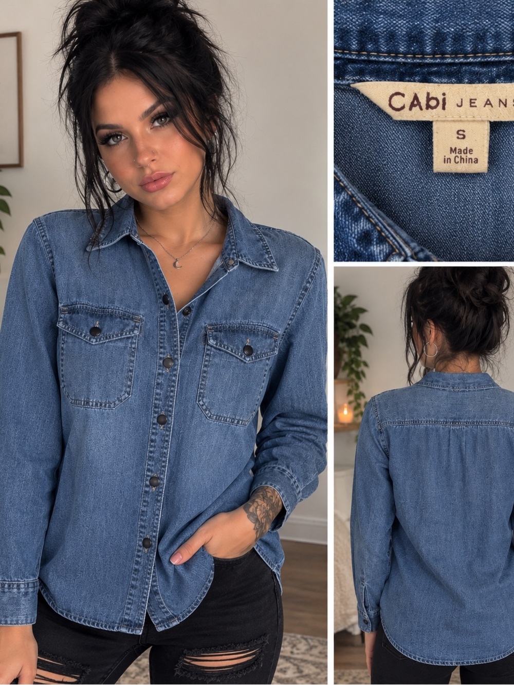CAbi Blue Denim Button-Front Shirt